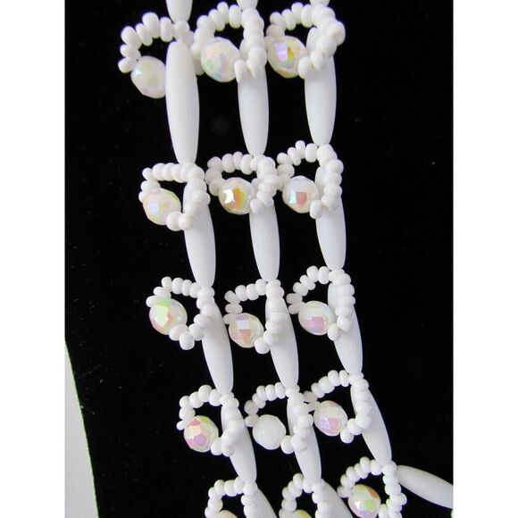 Vintage Layered Necklace Milk Glass Multi Beaded Loop - Picture 16 of 16